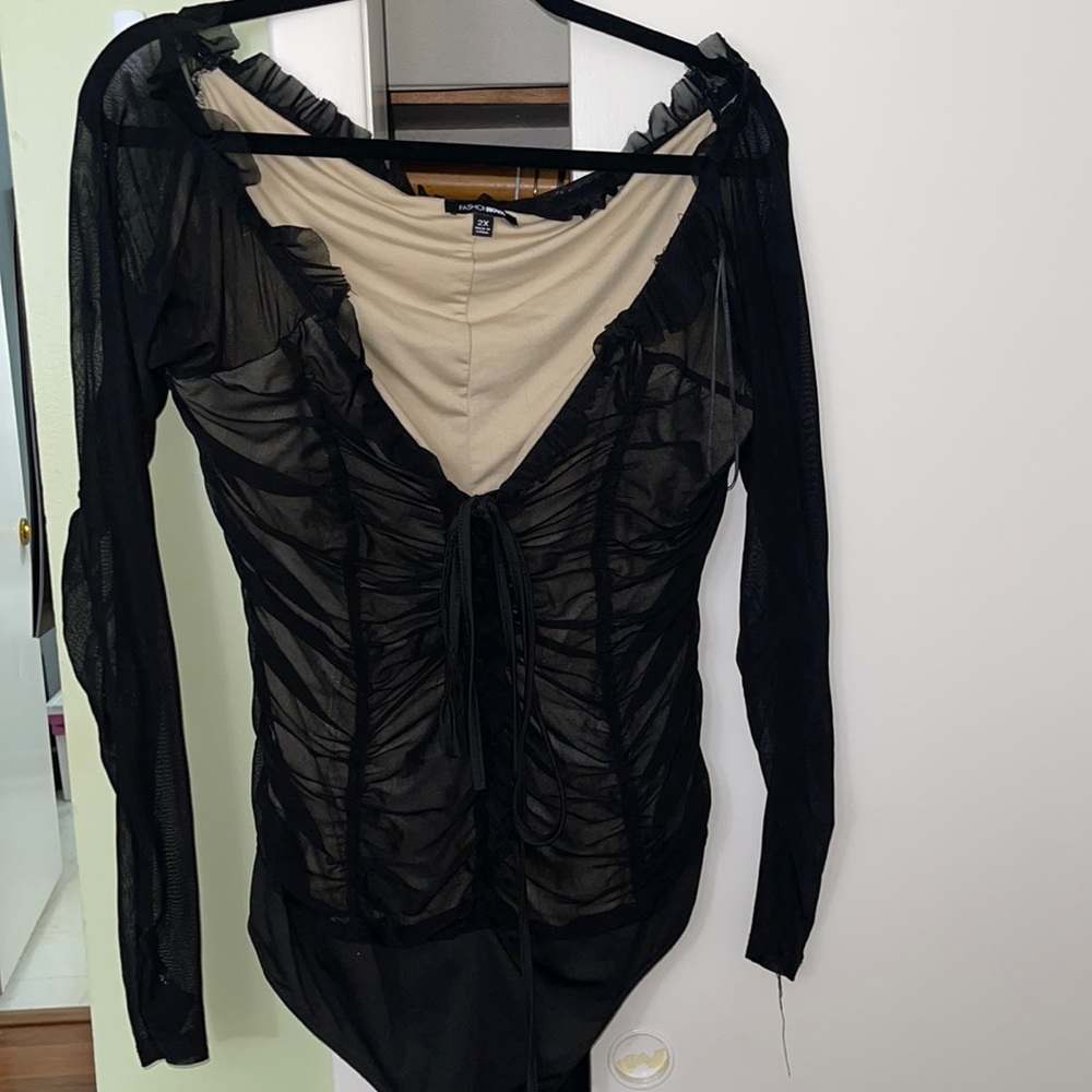 FashionNova Off-Shoulder Mesh Bodysuit